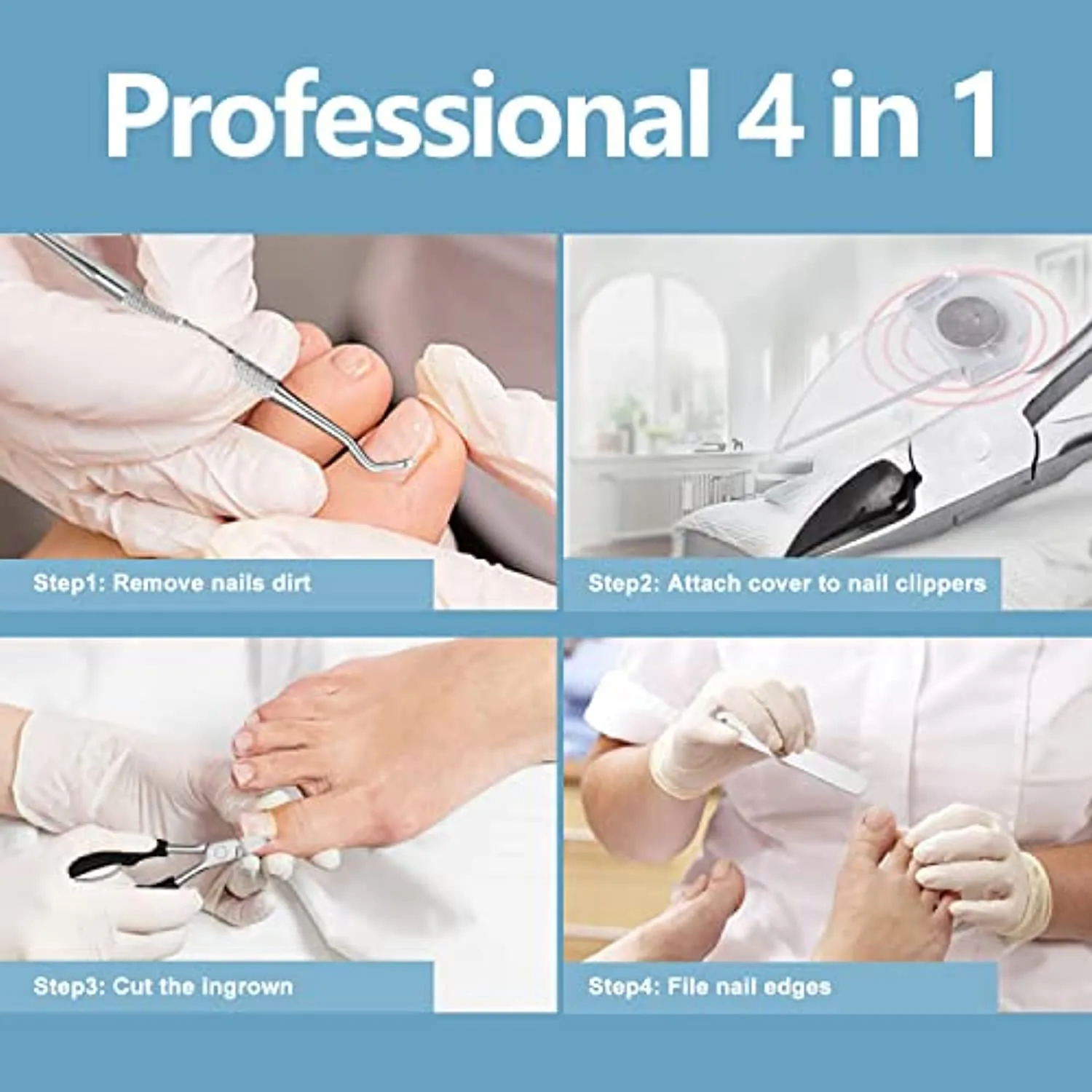 4PCS Toe Nail Clipper for Ingrown or Thick Toenails,Toenails Trimmer and Professional Podiatrist Toenail Nipper for Seniors with Surgical Stainless Steel Sharp Blades Soft Grip Handle Wanmat