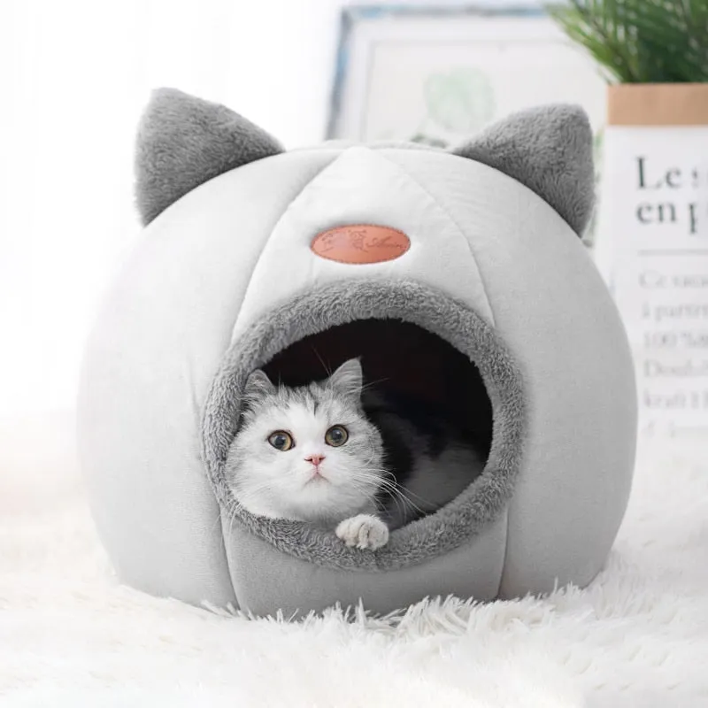 Cute Kitty Calming Cat Cave with Removable Cat Bed Cushion