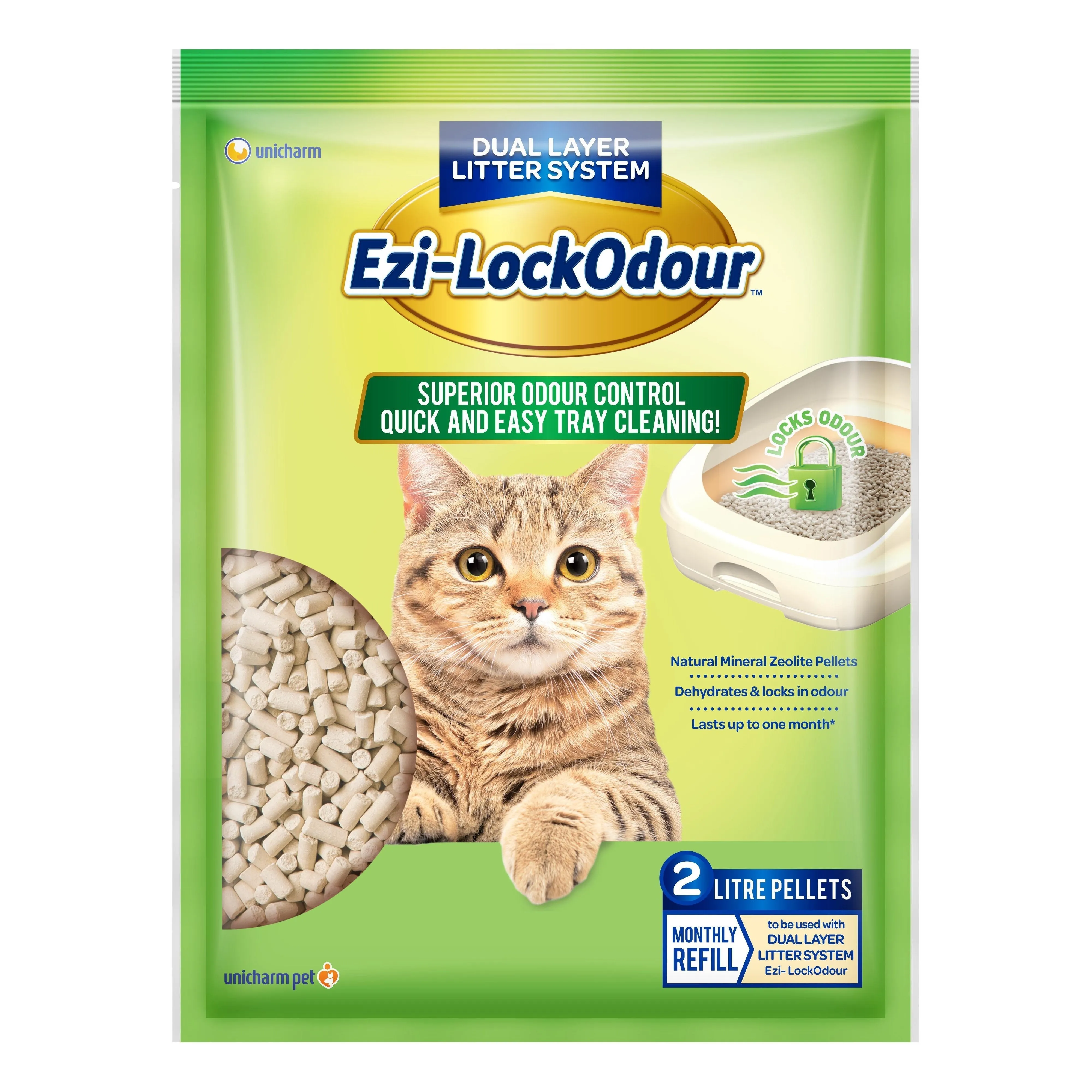 Ezi-LockOdour Dual Layer Cat Litter System Natural Zeolite Cat Litter Pellets 2kg