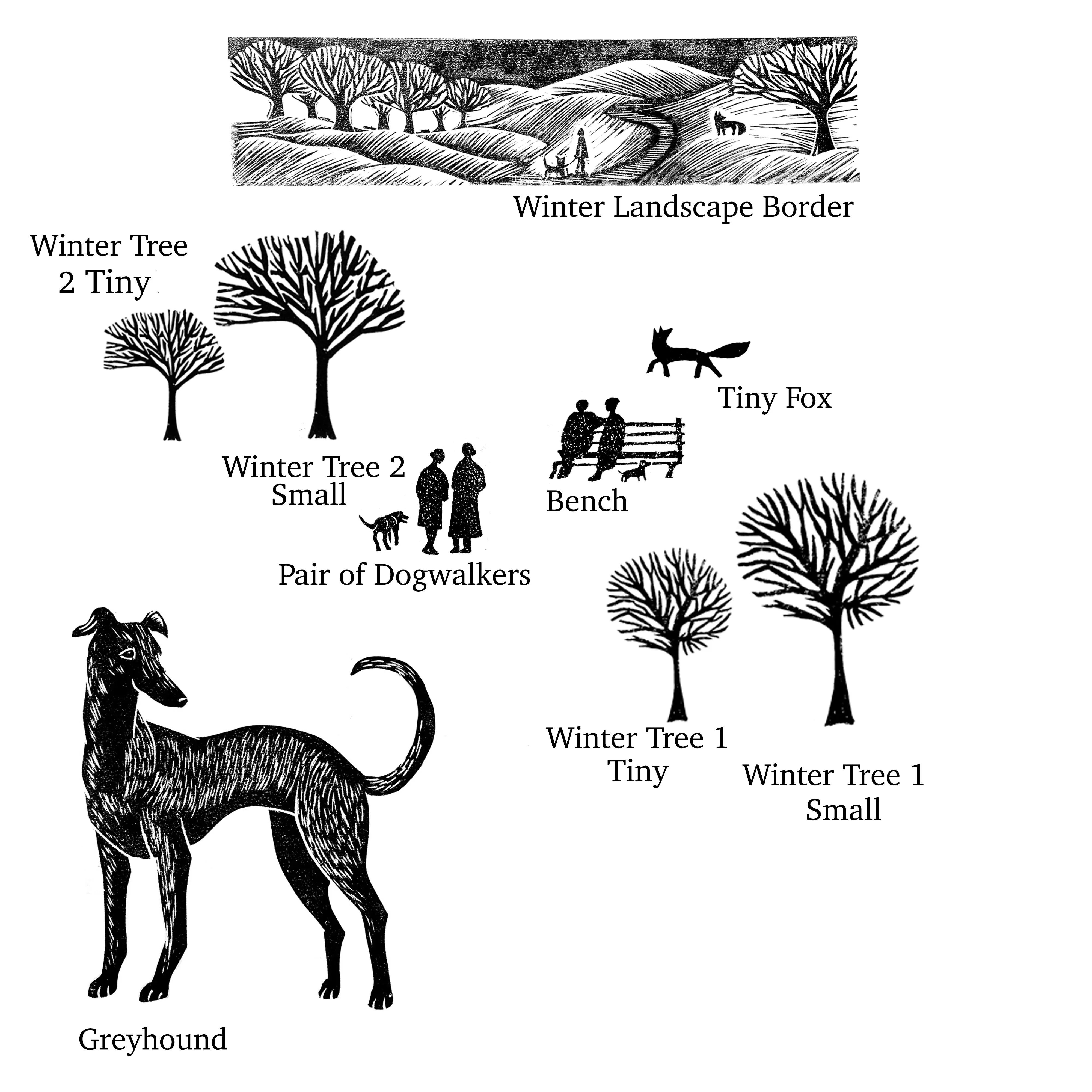 Greyhound Dog Stamp with Winter Landscape Scene Rubber Stamp