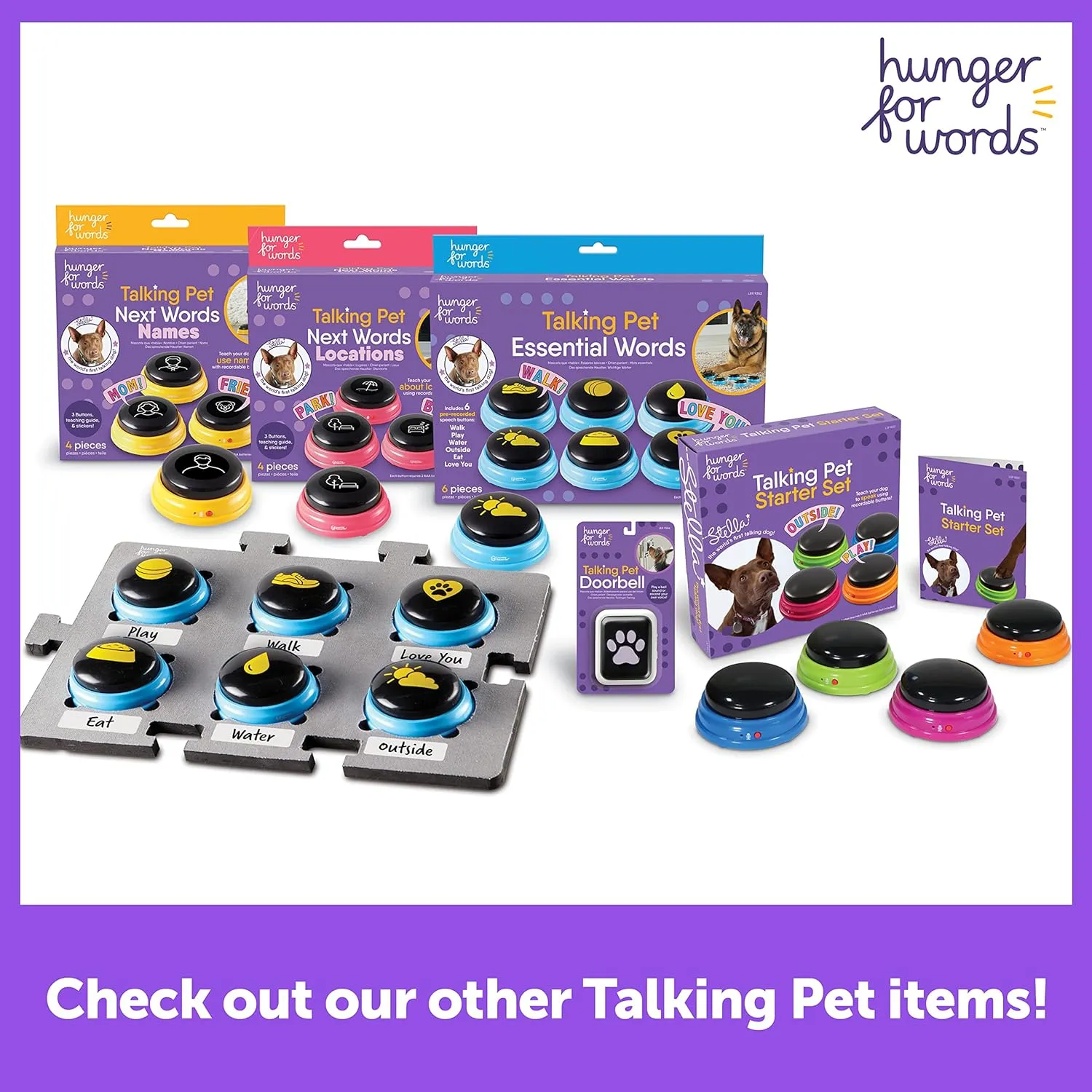 Hunger for Words Talking Buttons Starter Set - Recordable Buttons to Teach Your Dog to Communicate, Dog Training Games