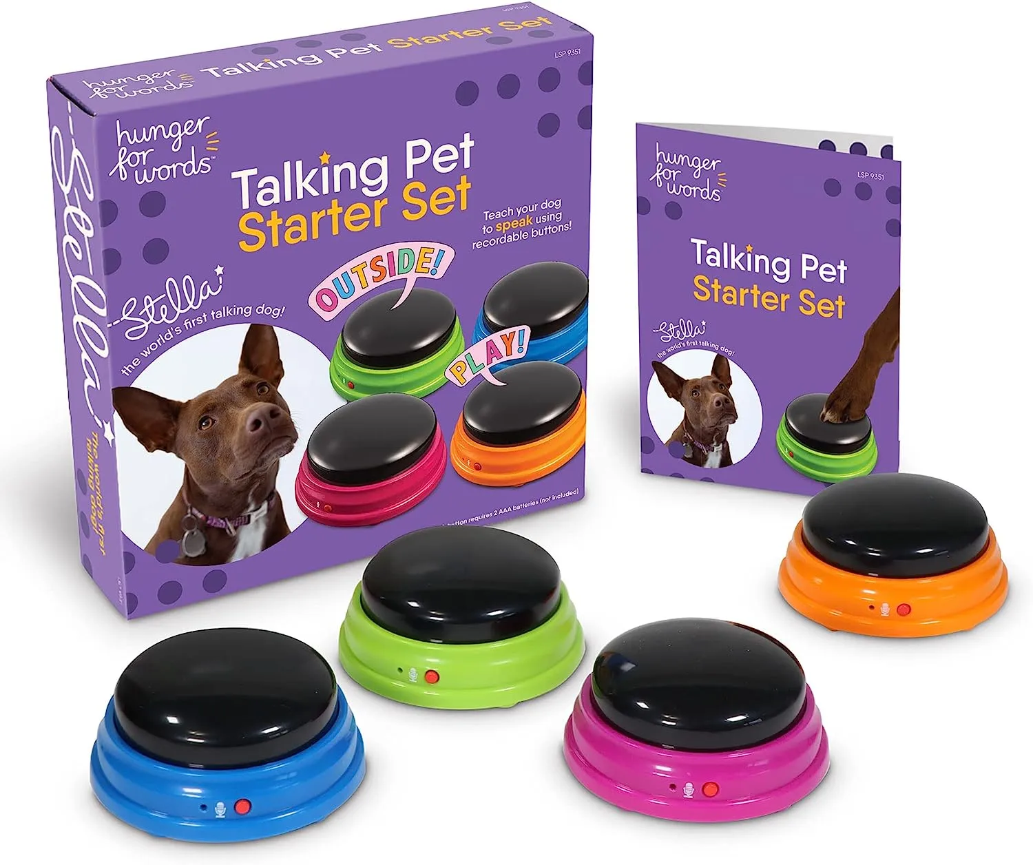 Hunger for Words Talking Buttons Starter Set - Recordable Buttons to Teach Your Dog to Communicate, Dog Training Games