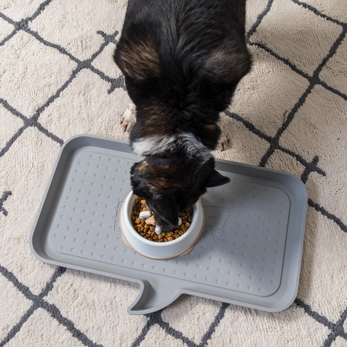 Large "FEED ME" Feeding Mat for Dog or Cat, Light Gray