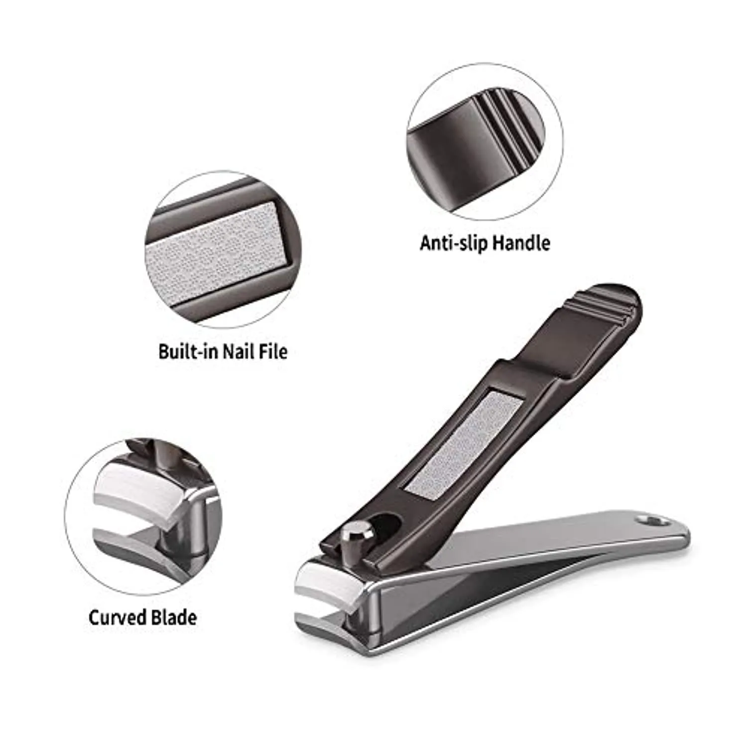 Nail Clippers Set Build-in Nail File, Durable Sharp Fingernail & Toenail Clippers with Tin Case, Gray