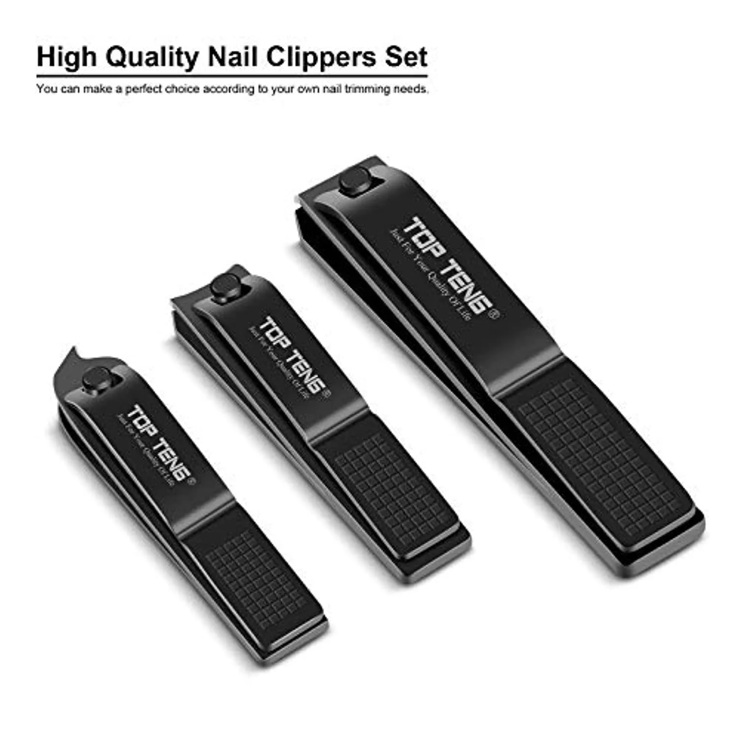 Nail Clippers Set - TOP TENG Sharpest Fingernail, Toenail and Sided Ingrown Nail Clippers with Nail File, Perfect Nail Cutter and Cuticle Trimmer for Men & Women (Black)
