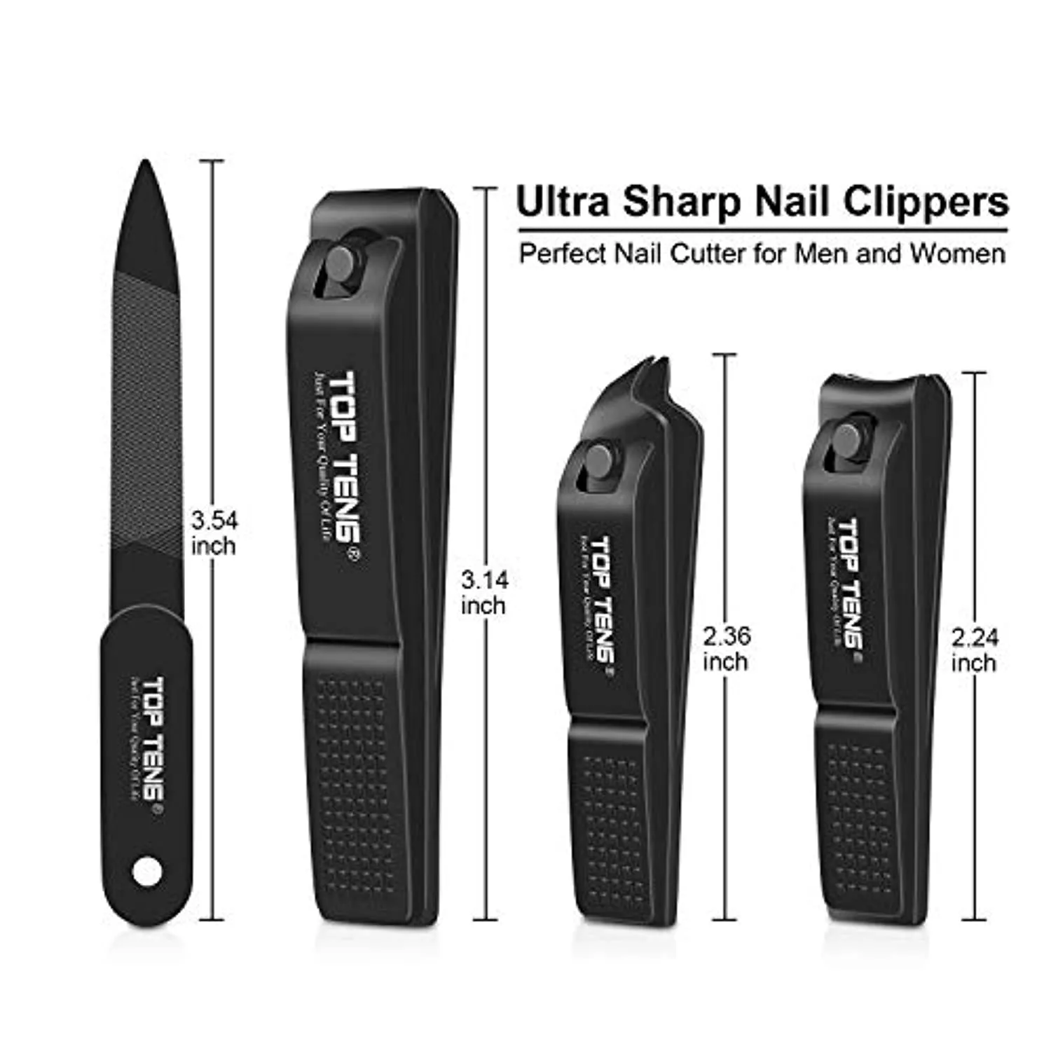 Nail Clippers Set - TOP TENG Sharpest Fingernail, Toenail and Sided Ingrown Nail Clippers with Nail File, Perfect Nail Cutter and Cuticle Trimmer for Men & Women (Black)
