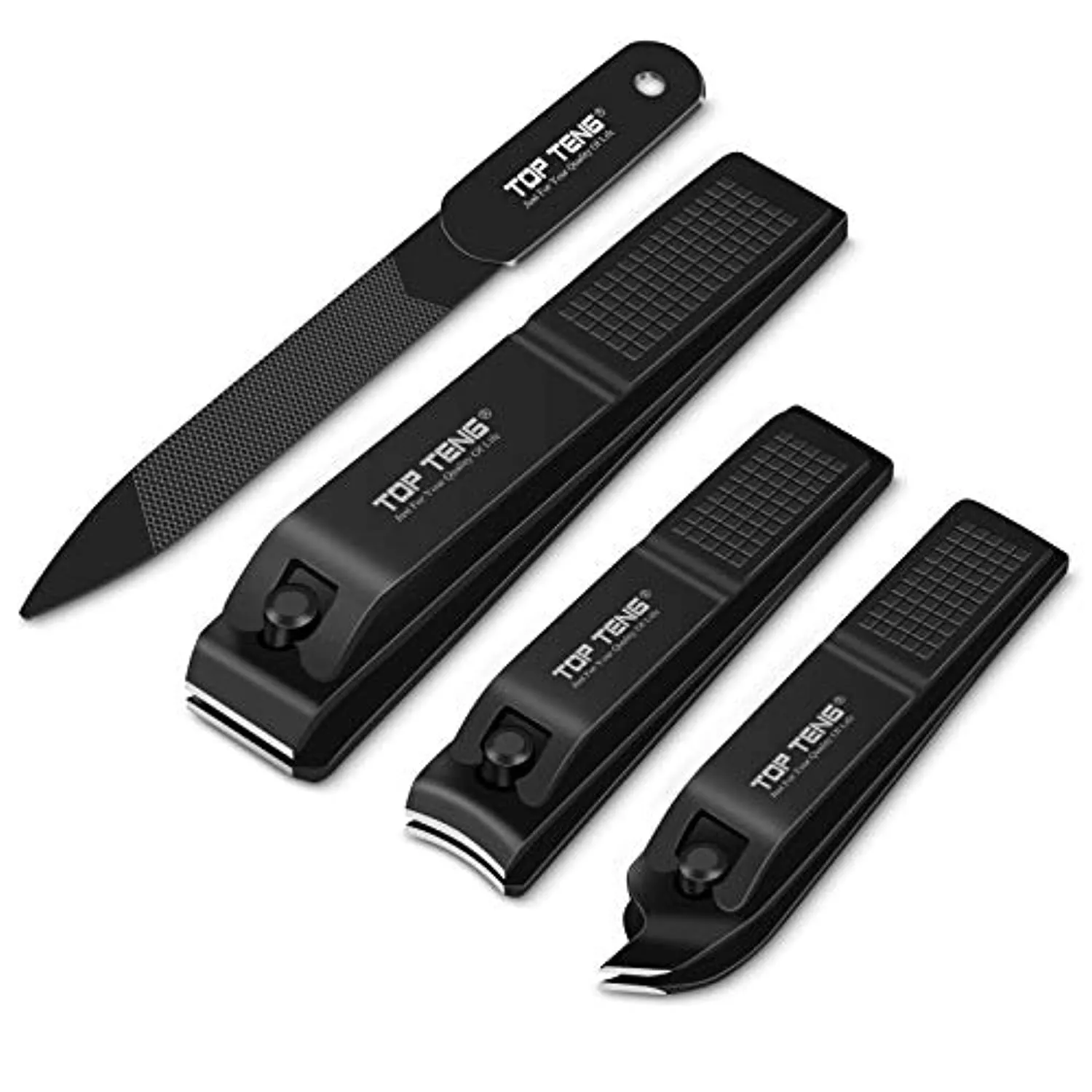 Nail Clippers Set - TOP TENG Sharpest Fingernail, Toenail and Sided Ingrown Nail Clippers with Nail File, Perfect Nail Cutter and Cuticle Trimmer for Men & Women (Black)