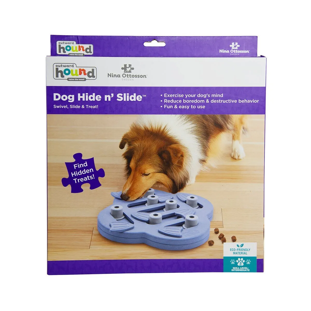 Outward Hound Nina Ottosson Hide n Slide Purple Puzzle Feeder Dog Toy^^^