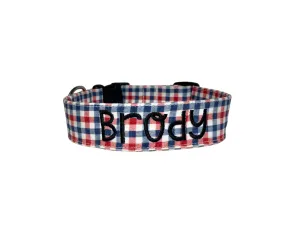 Personalized Dog Collar | Patriotic Gingham Dog Collar | Duke & Fox®