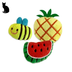 Pet Cat Catnip Toy Trio Adorable Bee, Pineapple, Watermelon