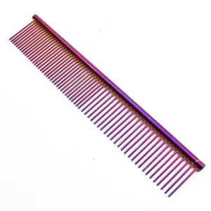 Purple Colour Dog Grooming Comb, Stainless Steel - 19cm