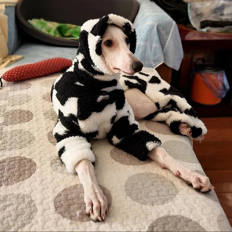 Small Italian Greyhound Clothes | Warm Cotton Large Stretch Outdoor Camouflage & Green Cow Spot Design | Large Dog Terrier Whippet