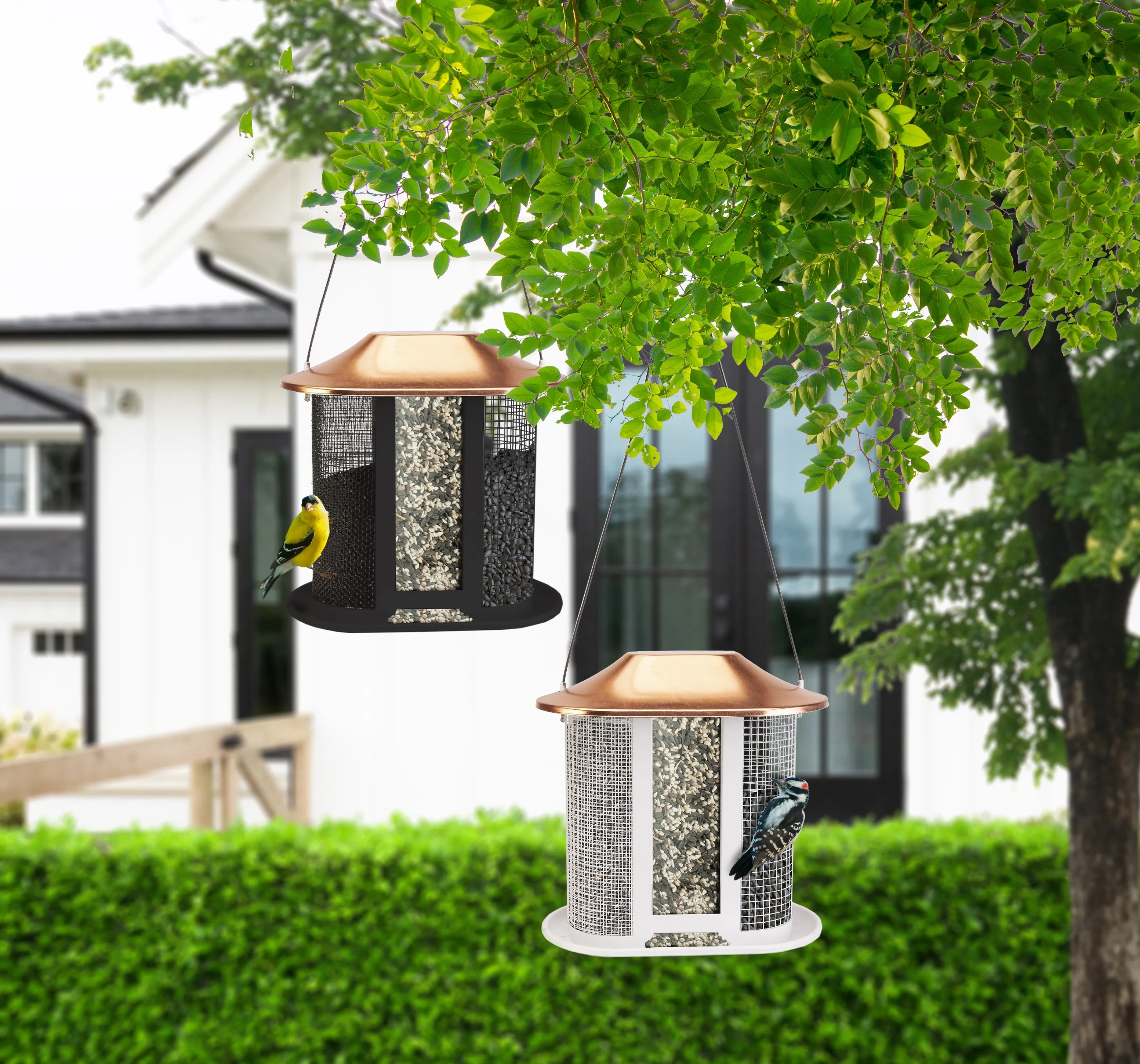 Woodlink Modern Farmhouse Coppertop Narrow Oval Mesh Triple Seed Feeder (9.750" L x 5.500" W x 10.250" H)