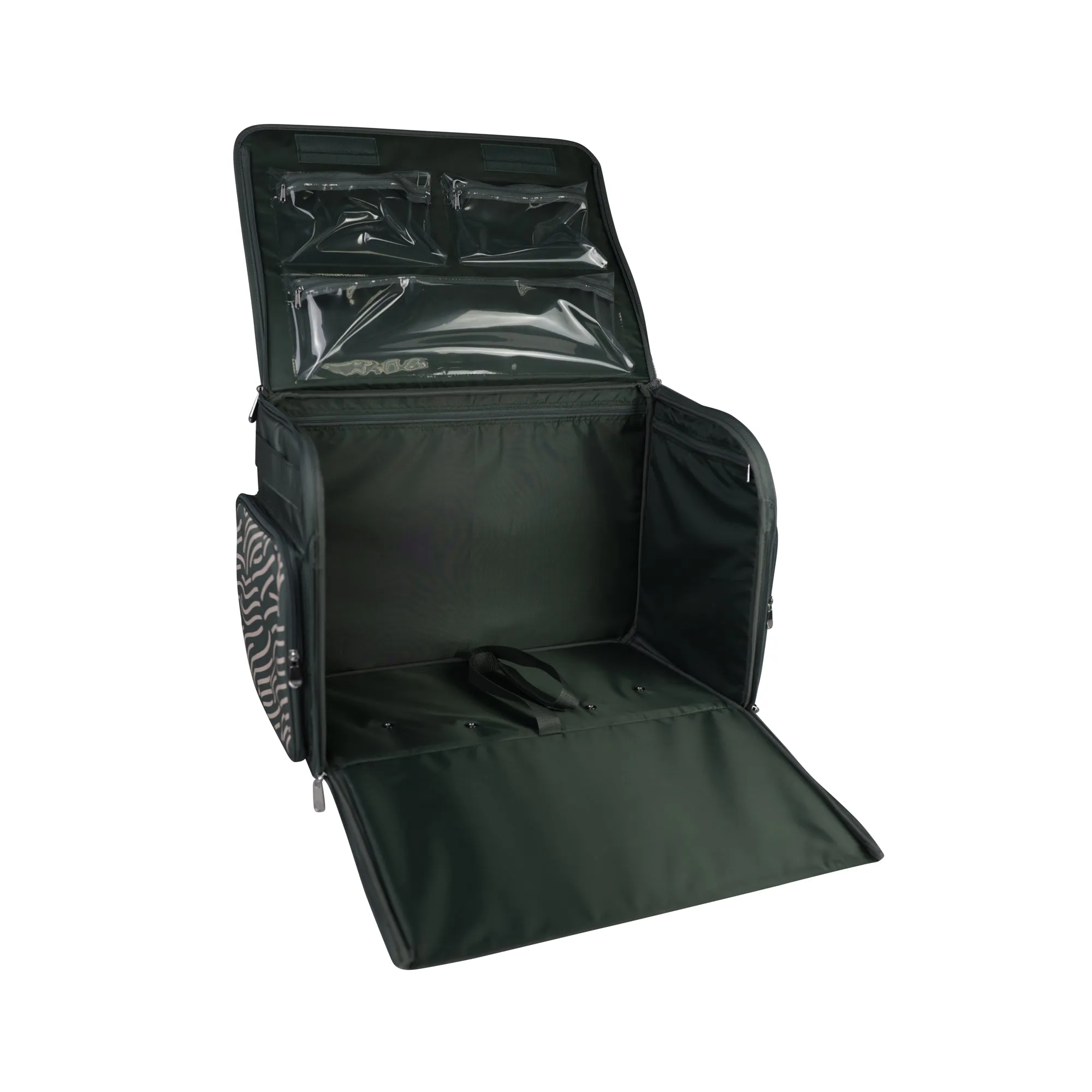 XL 4 Wheel Collapsible Deluxe Rolling Sewing Machine Storage Case, Grey & White