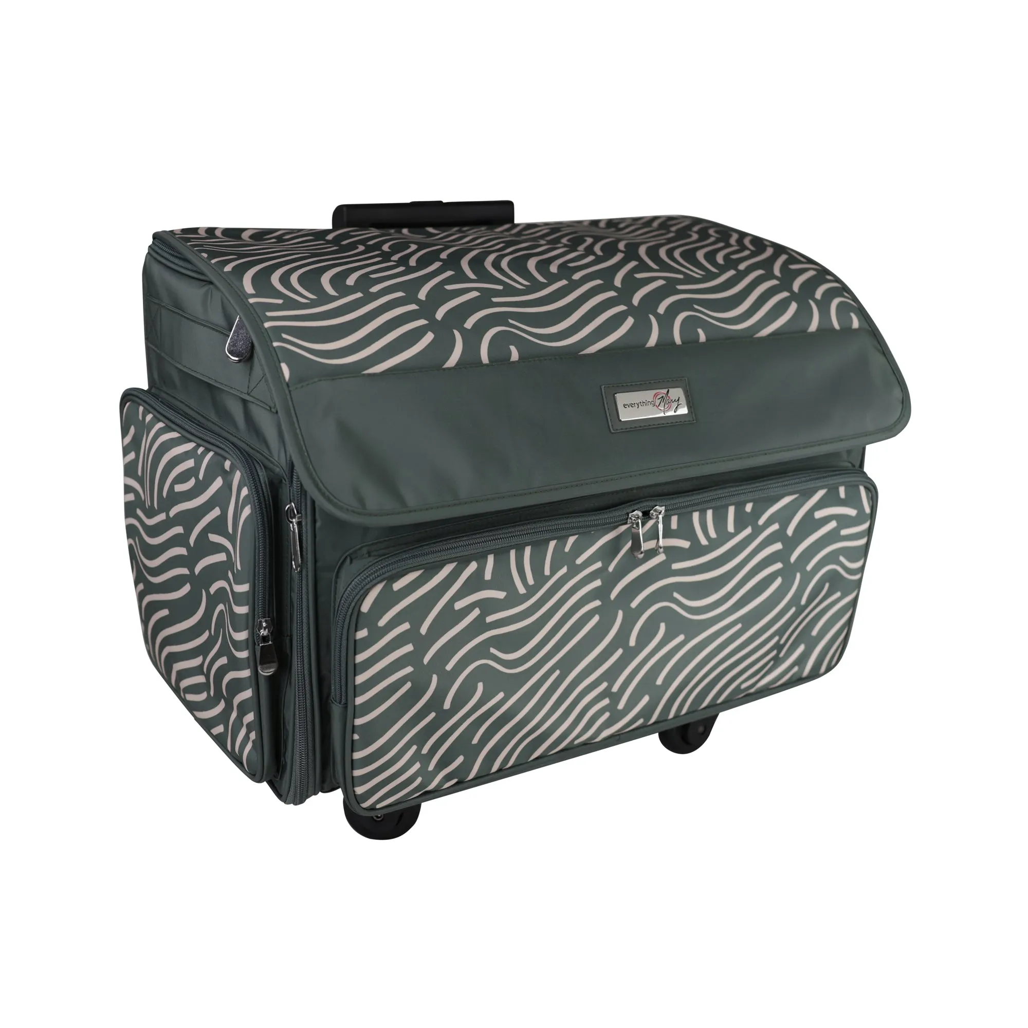 XL 4 Wheel Collapsible Deluxe Rolling Sewing Machine Storage Case, Grey & White