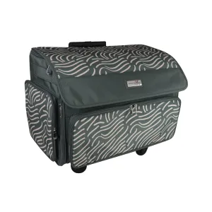 XL 4 Wheel Collapsible Deluxe Rolling Sewing Machine Storage Case, Grey & White