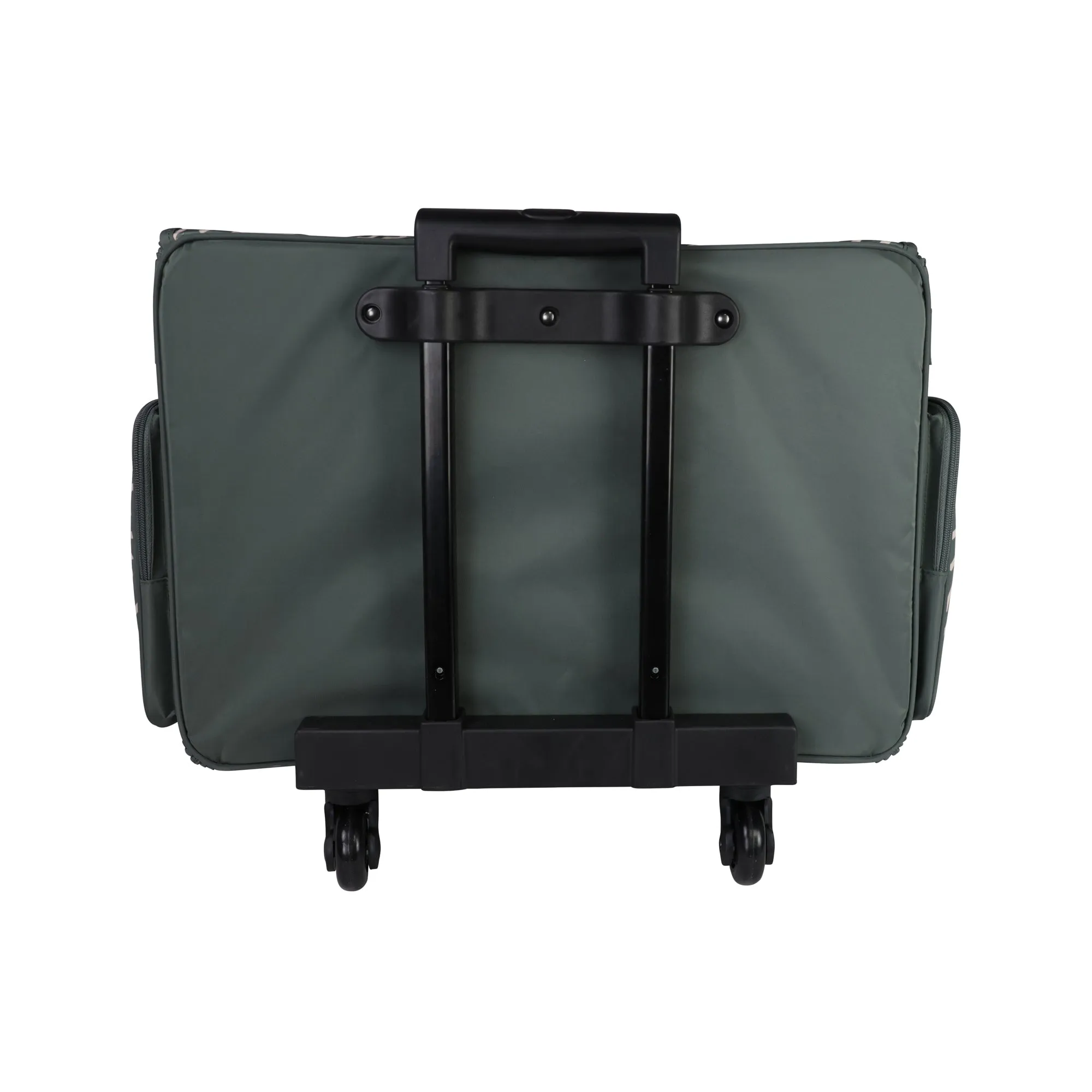 XL 4 Wheel Collapsible Deluxe Rolling Sewing Machine Storage Case, Grey & White