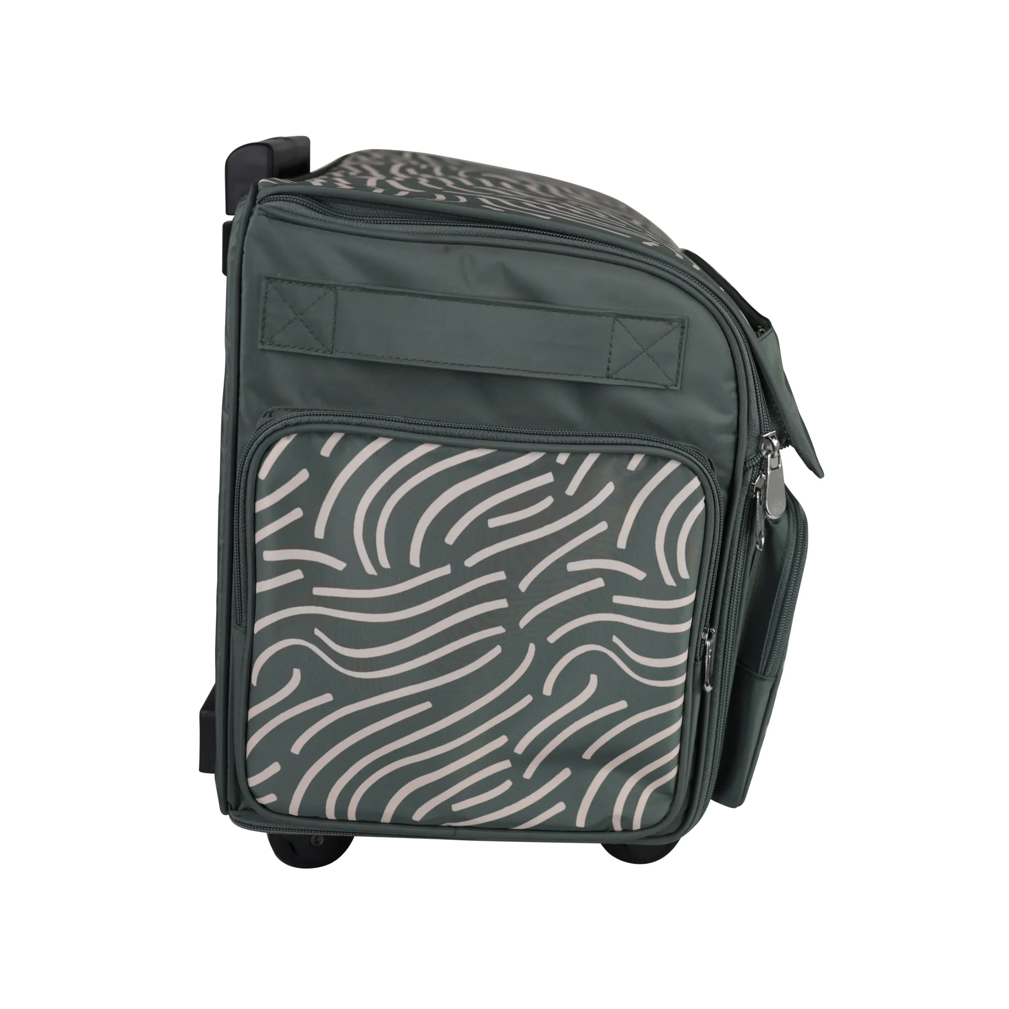 XL 4 Wheel Collapsible Deluxe Rolling Sewing Machine Storage Case, Grey & White