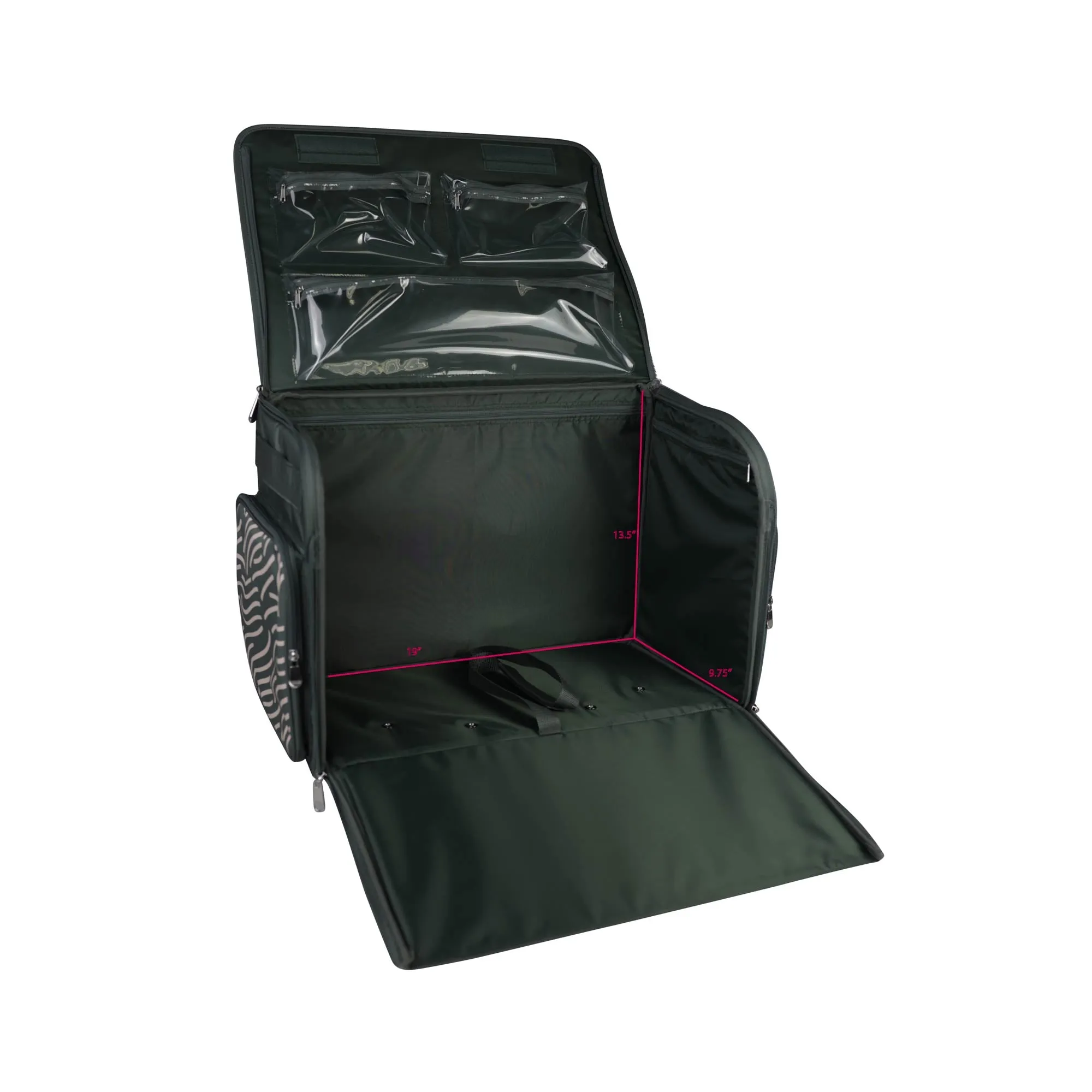 XL 4 Wheel Collapsible Deluxe Rolling Sewing Machine Storage Case, Grey & White